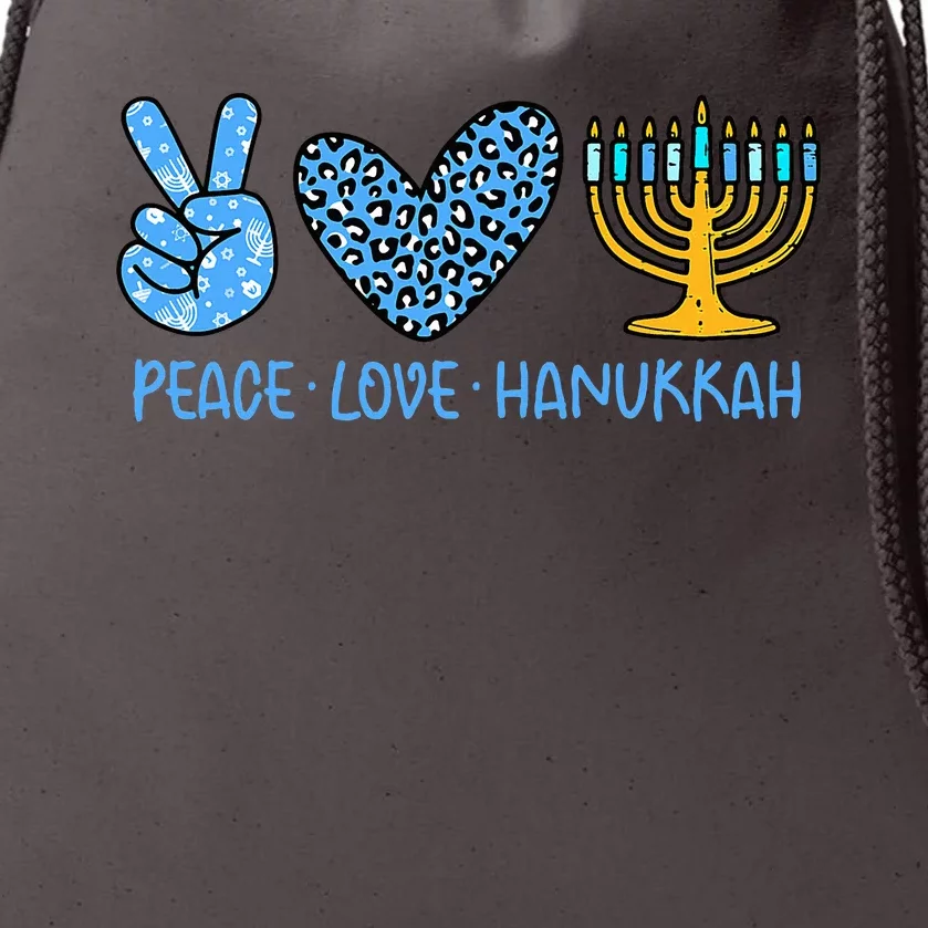 Peace Love Hanukkah Leopard Hanukkah Menorah Jewish Drawstring Bag