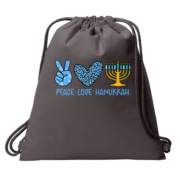 Peace Love Hanukkah Leopard Hanukkah Menorah Jewish Drawstring Bag