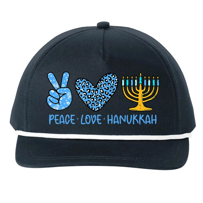 Peace Love Hanukkah Leopard Hanukkah Menorah Jewish Snapback Five-Panel Rope Hat