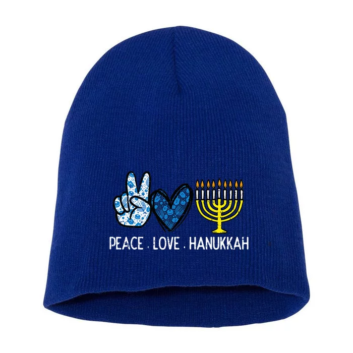 Peace Love Hanukkah Retro Chanukah Jewish Short Acrylic Beanie