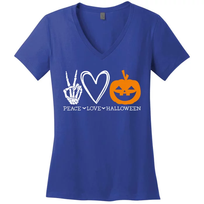 Peace Love Halloween Humorous Design For Fans Of Spooky Gift Women's V-Neck T-Shirt