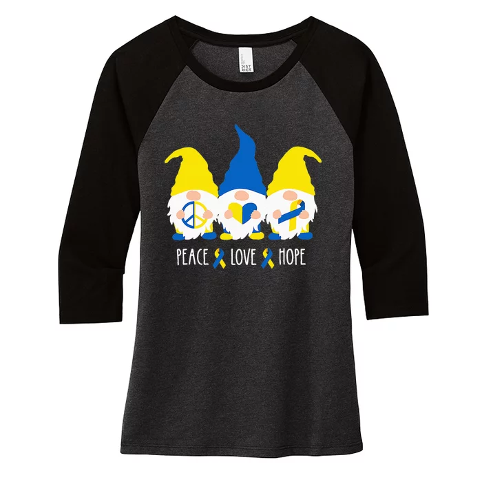 Peace Love Hope Cute Gnomes Down Syndrome Awareness Women's Tri-Blend 3/4-Sleeve Raglan Shirt