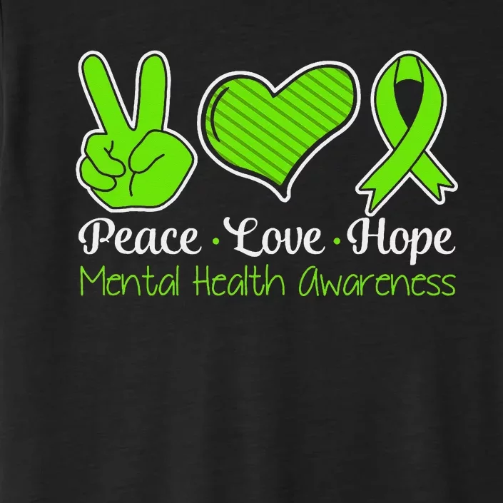 Peace Love Hope Mental Health Awareness Green Ribbon Retro ChromaSoft Performance T-Shirt