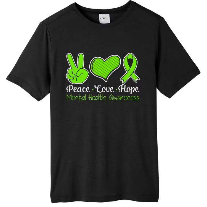 Peace Love Hope Mental Health Awareness Green Ribbon Retro ChromaSoft Performance T-Shirt