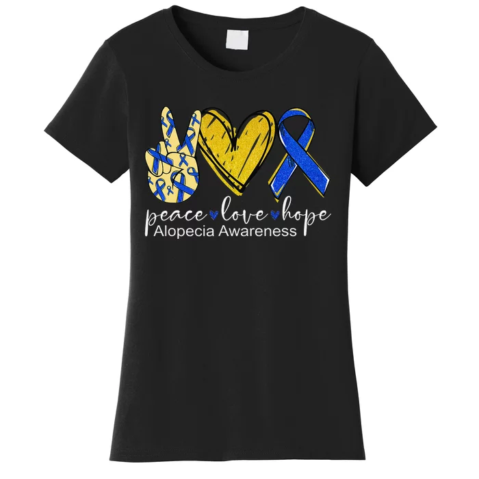 Peace Love Hope Alopecia Awareness Blue Ribbon Women's T-Shirt