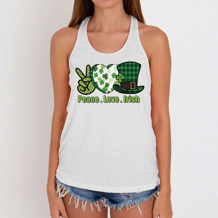 Peace Love Irish Plaid St Pattricks Day Women's Knotted Racerback Tank