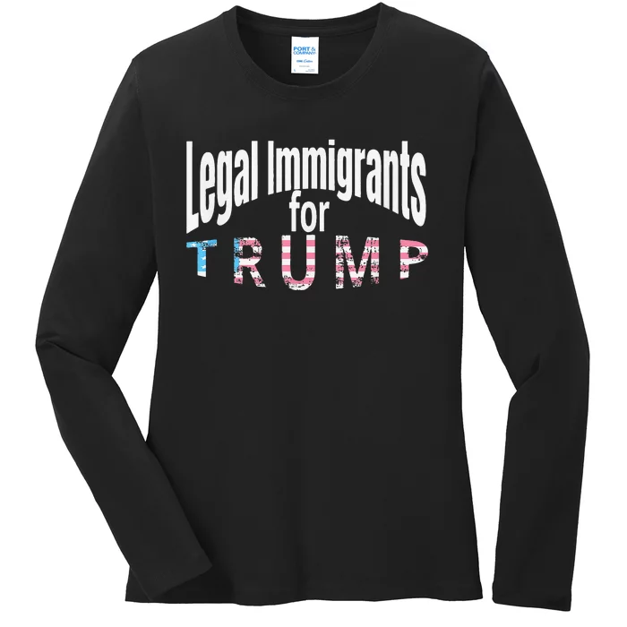 Patriotic Legal Immigrant Support Trump 2024 American Flag Ladies Long Sleeve Shirt