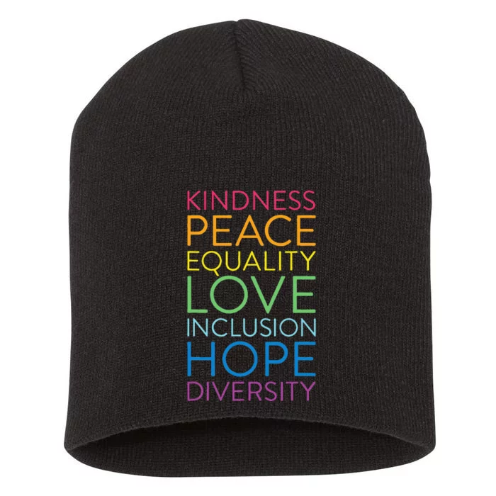 Peace Love Inclusion Equality Diversity Human Rights Short Acrylic Beanie