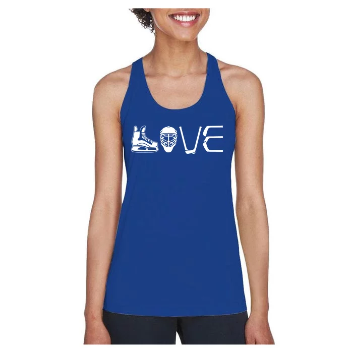 Peace Love Ice Hockey Game Day Ice Hockey Player Christmas Gift Women's Racerback Tank