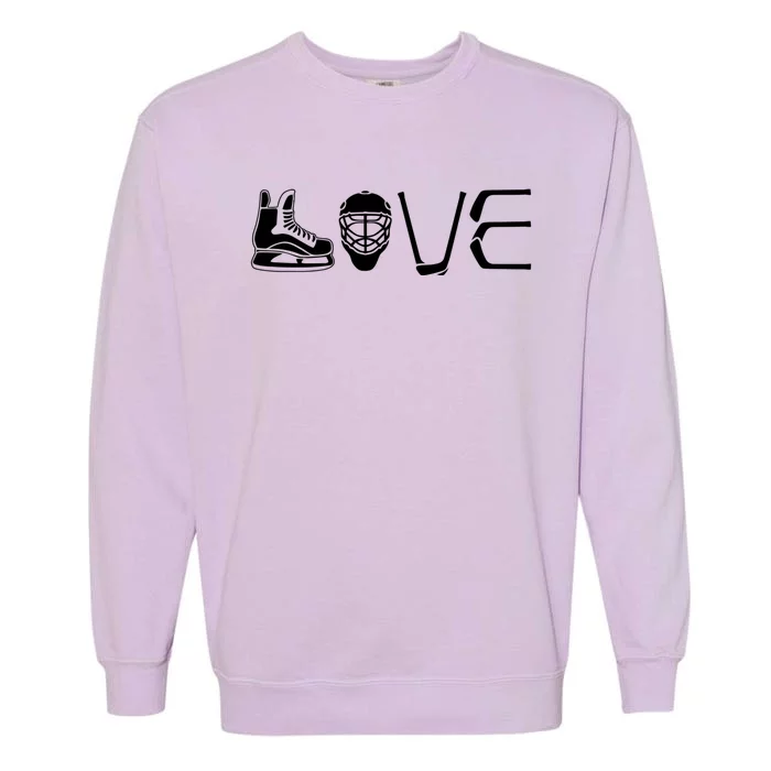 Peace Love Ice Hockey Game Day Ice Hockey Player Christmas Gift Garment-Dyed Sweatshirt