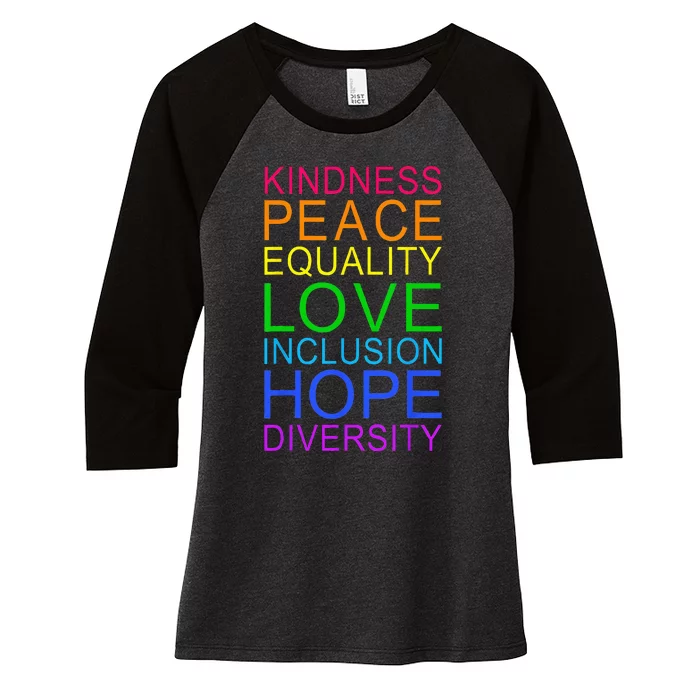 Peace Love Inclusion Equality Diversity Human Rights LGBTQ Women's Tri-Blend 3/4-Sleeve Raglan Shirt