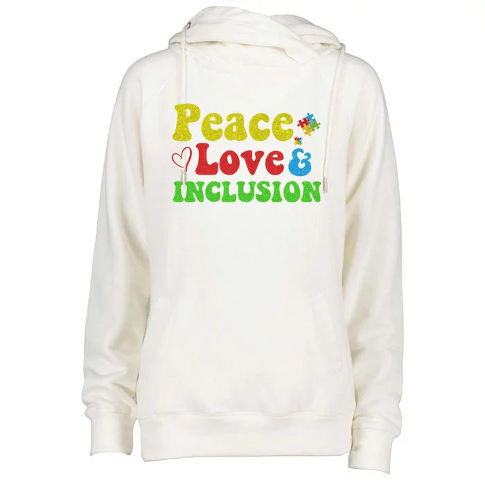 Peace Love Inclusion Sped Squad Special Ed Teacher Gift Womens Funnel Neck Pullover Hood