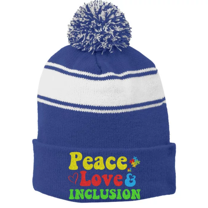 Peace Love Inclusion Sped Squad Special Ed Teacher Gift Stripe Pom Pom Beanie