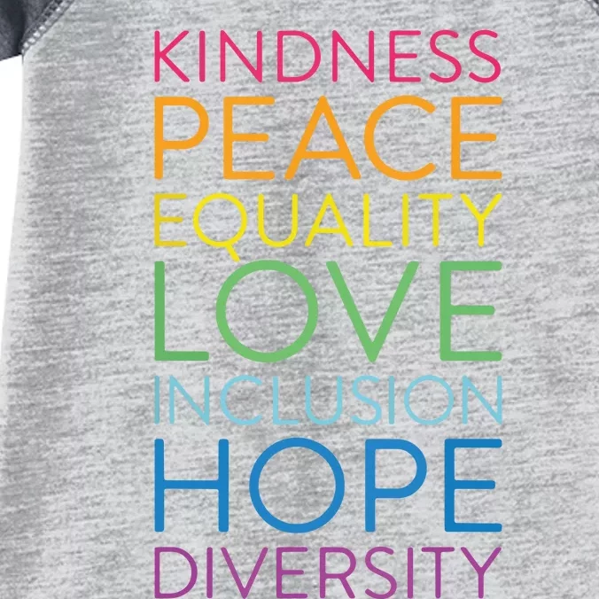 Peace Love Inclusion Equality Diversity Human Rights Infant Baby Jersey Bodysuit