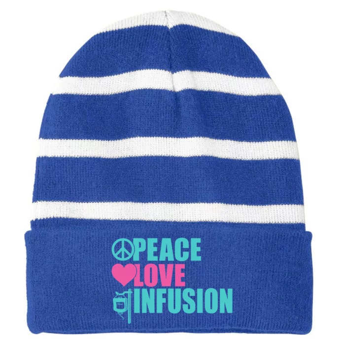 Peace Love Infusion Work Hospital Nursing Great Gift Striped Beanie with Solid Band