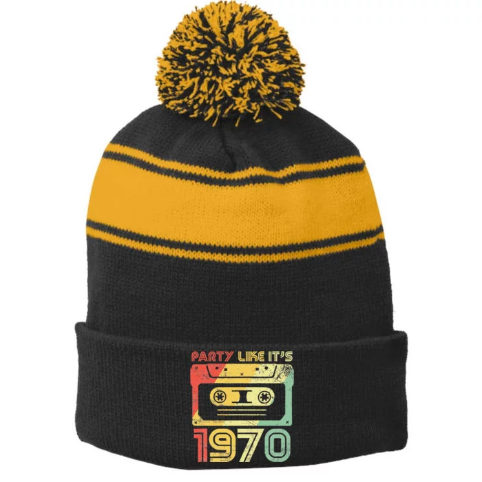 Party Like Its 1970 Retro 70s Party Outfit Costume Stripe Pom Pom Beanie