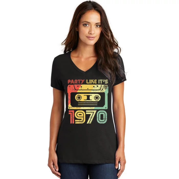 Party Like Its 1970 Retro 70s Party Outfit Costume Women's V-Neck T-Shirt