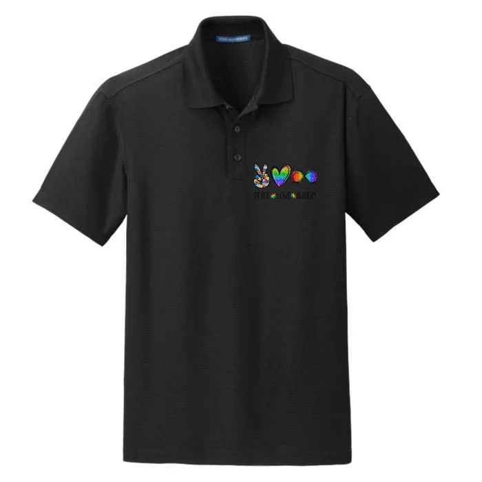 Peace Love Infinity Symbol Cute Autism Awareness Dry Zone Grid Performance Polo