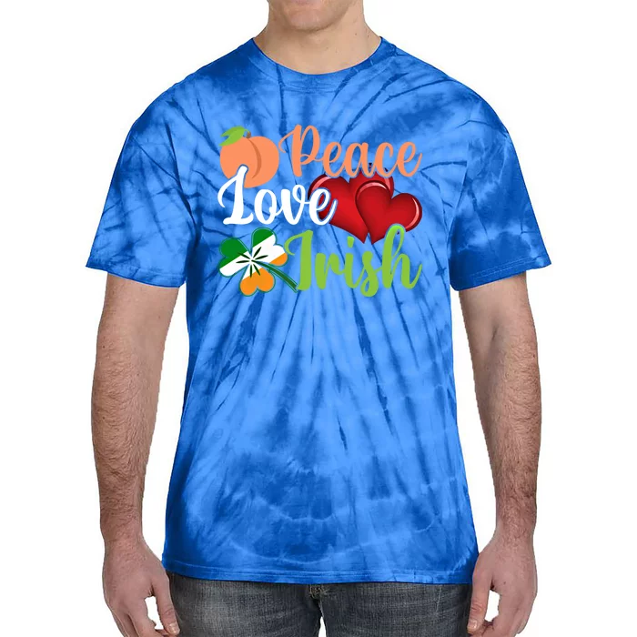 Peace Love Irish St Patrick's Day Shamrock Lucky Ireland Funny Gift Tie-Dye T-Shirt