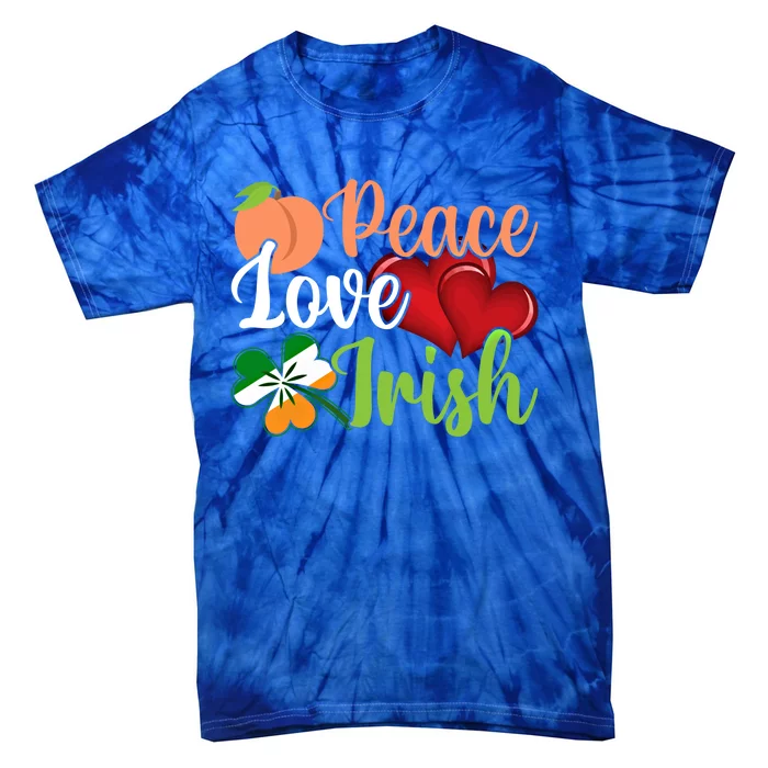 Peace Love Irish St Patrick's Day Shamrock Lucky Ireland Funny Gift Tie-Dye T-Shirt