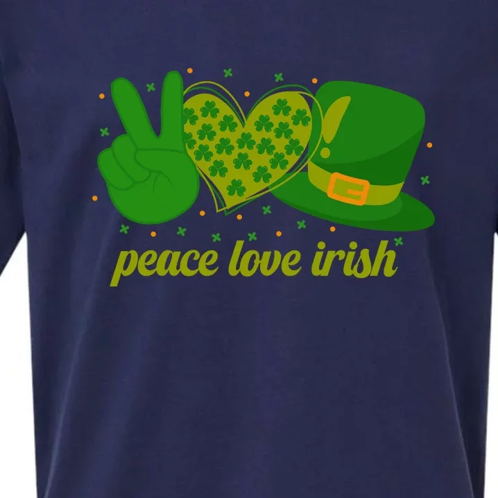 Peace Love Irish Retro Shamrock Saint Patrick Day Sueded Cloud Jersey T-Shirt