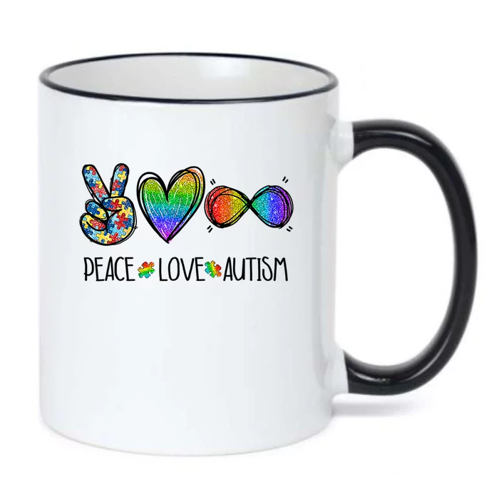 Peace Love Infinity Symbol Cute Autism puzzle Black Color Changing Mug