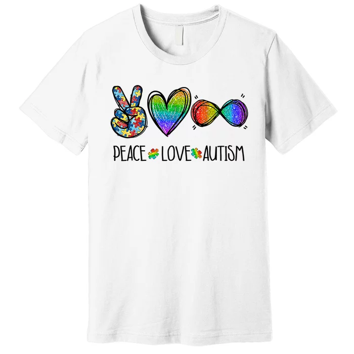 Peace Love Infinity Symbol Cute Autism puzzle Premium T-Shirt