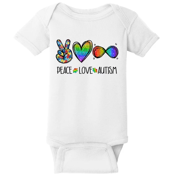 Peace Love Infinity Symbol Cute Autism puzzle Baby Bodysuit