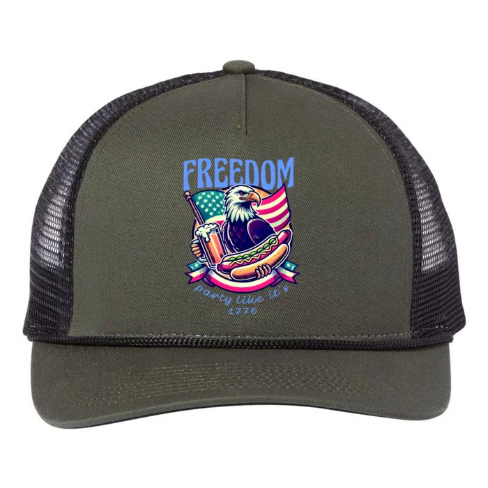 Party Like Its 1776 Patriotic Eagle Retro Rope Trucker Hat Cap