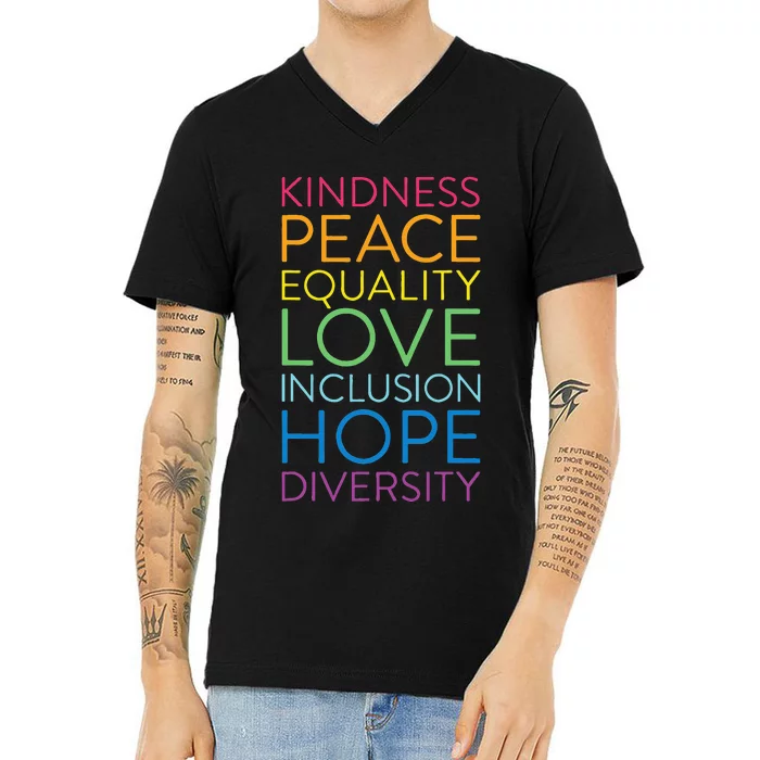 Peace Love Inclusion Equality Diversity Human Rights V-Neck T-Shirt