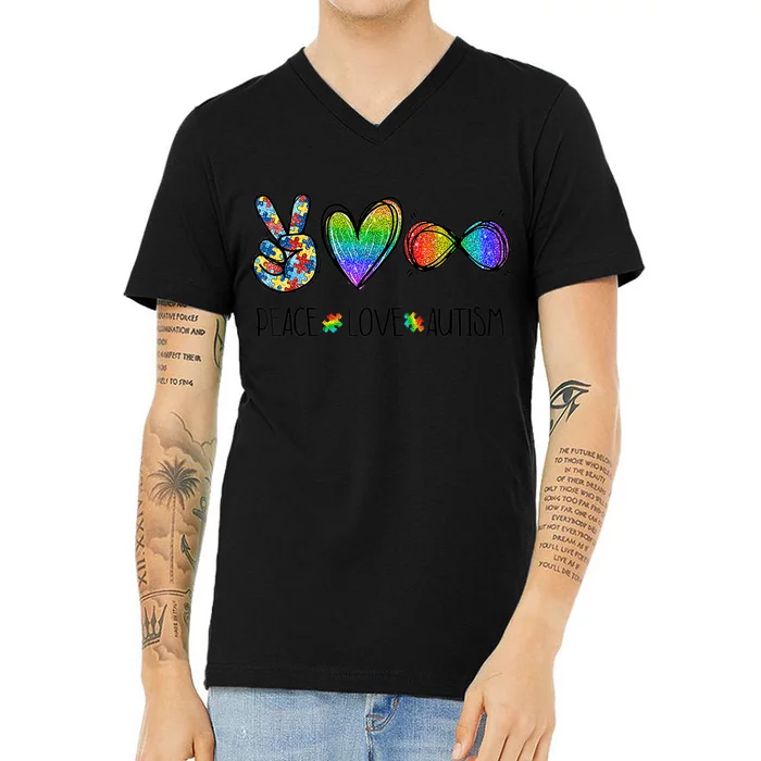 Peace Love Infinity Symbol Cute Autism Awareness Gifts V-Neck T-Shirt