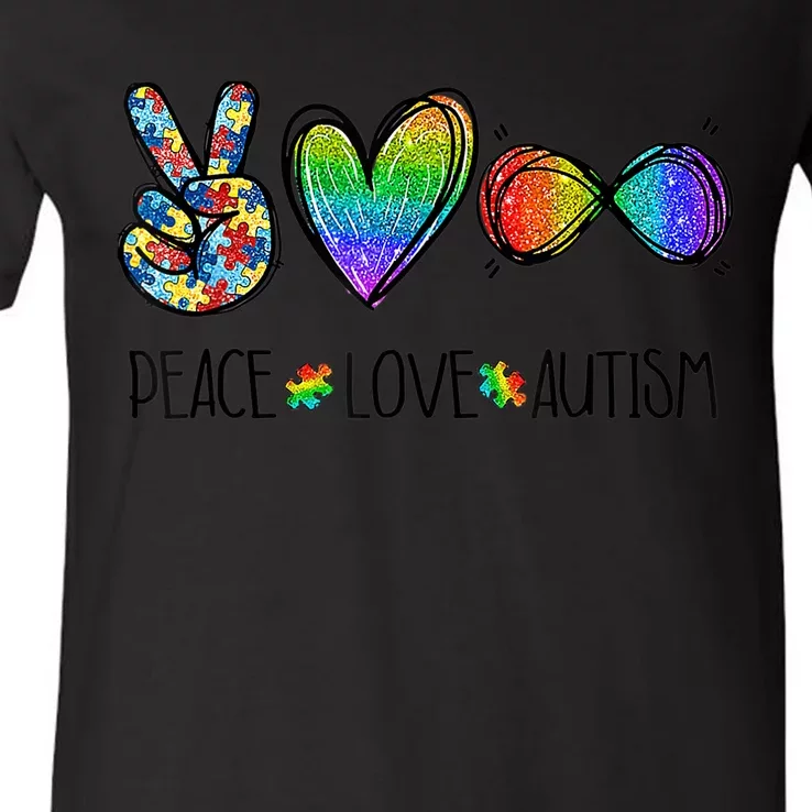 Peace Love Infinity Symbol Cute Autism Awareness Gifts V-Neck T-Shirt