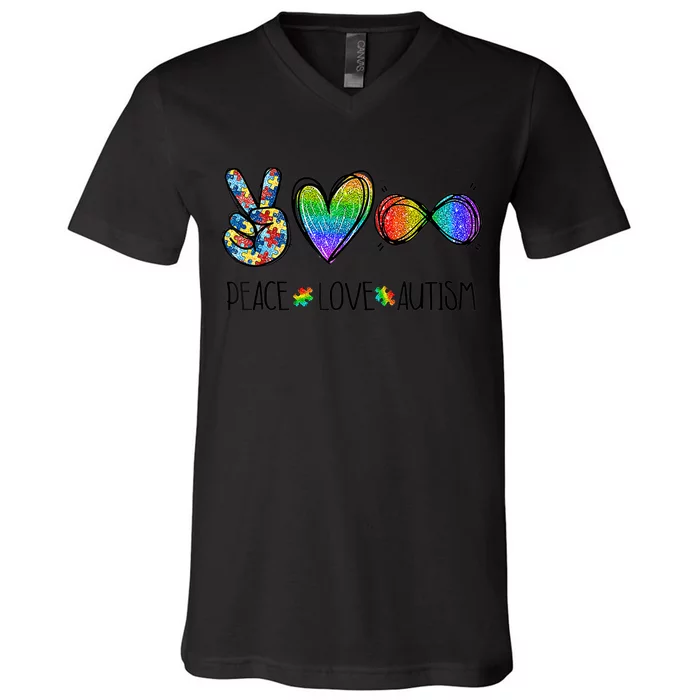 Peace Love Infinity Symbol Cute Autism Awareness Gifts V-Neck T-Shirt