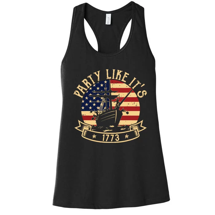 Party Like Its 1773 Funny Us History Boston Vintage Women's Racerback Tank