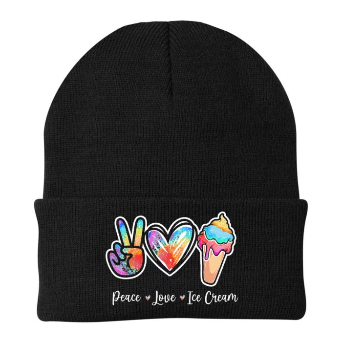 Peace Love Ice Cream Cute For Teens Women Knit Cap Winter Beanie