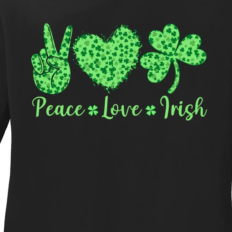 Peace Love Irish Patricks Day Funny Gift Ladies Long Sleeve Shirt