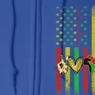 Peace Love Juneteenth Pride African American June 19th Flag Gift Full Zip Hoodie