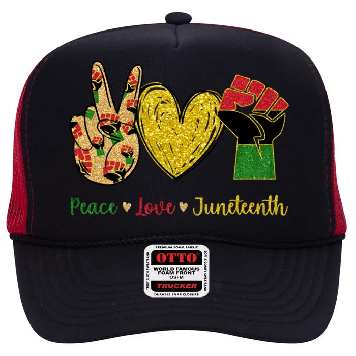 Peace Love Juneteenth Black History Month Gift High Crown Mesh Trucker Hat