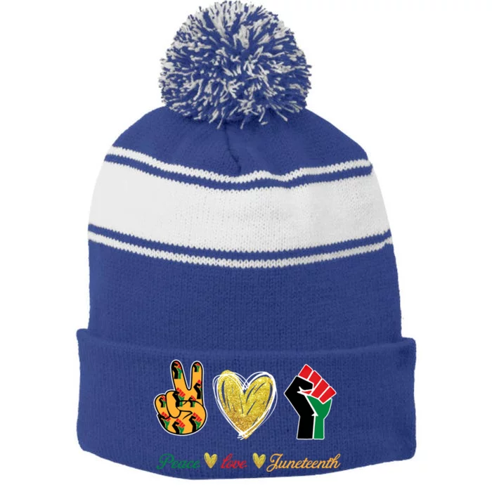 Peace Love Juneteenth Gift Stripe Pom Pom Beanie