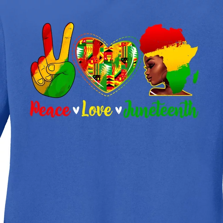 Peace Love Juneteenth Black Celebrating 1865 Afro Great Gift Ladies Long Sleeve Shirt