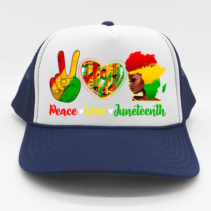 Peace Love Juneteenth Black Celebrating 1865 Afro Great Gift Trucker Hat