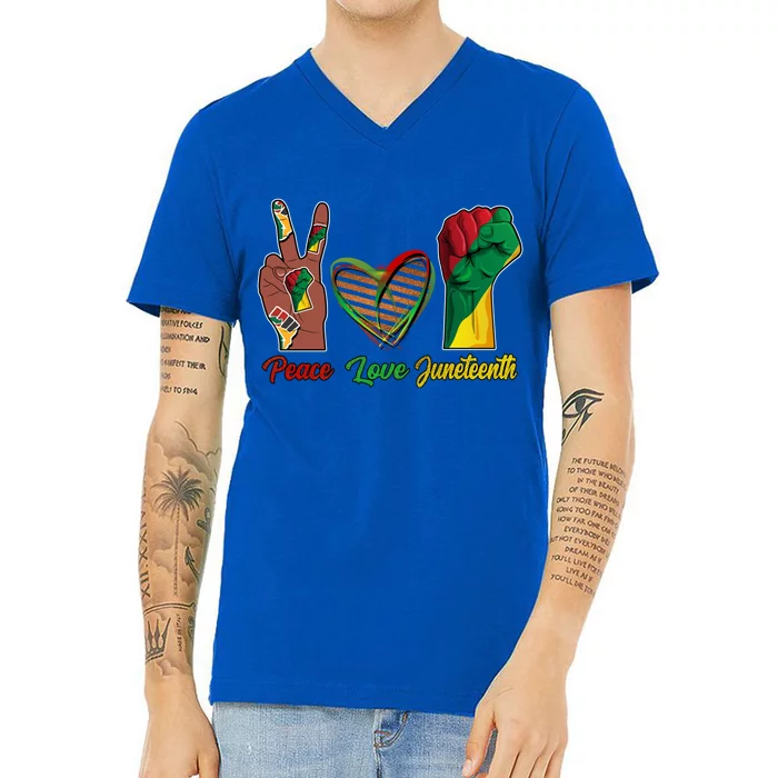 Peace Love Juneteenth Party African American Gift V-Neck T-Shirt