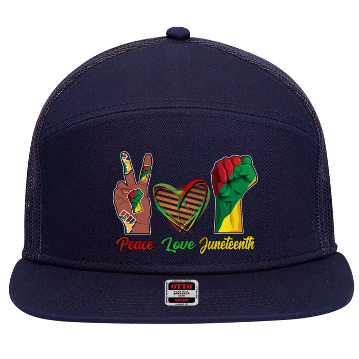 Peace Love Juneteenth Party African American Gift 7 Panel Mesh Trucker Snapback Hat