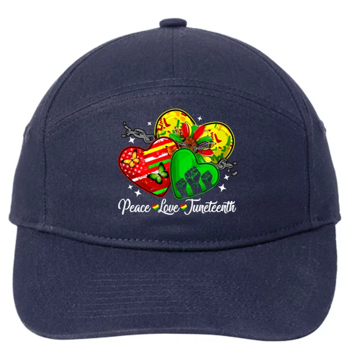 Peace Love Juneteenth Hearts Black Pride Black History Month Gift 7-Panel Snapback Hat