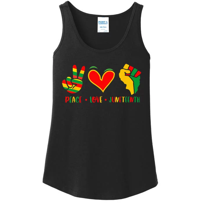 Peace Love Juneteenth 1865 Independence Day Black Pride Ladies Essential Tank