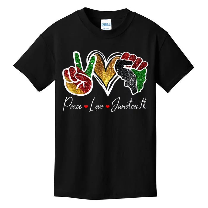 Peace Love Juneteenth Black Pride Freedom 4th Of July Kids T-Shirt