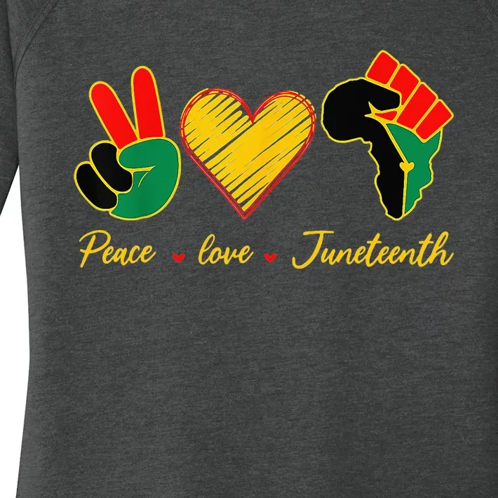 Peace Love Juneteenth Pride Black Girl Black Queen & King Women's Perfect Tri Tunic Long Sleeve Shirt