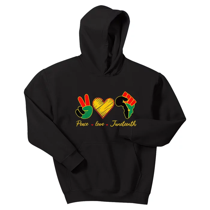 Peace Love Juneteenth Pride Black Girl Black Queen & King Kids Hoodie