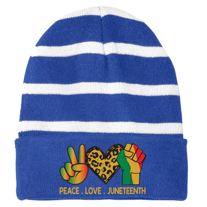 Peace Love Junenth June 19th 1865 Junenth Freedom Day Great Gift Striped Beanie with Solid Band