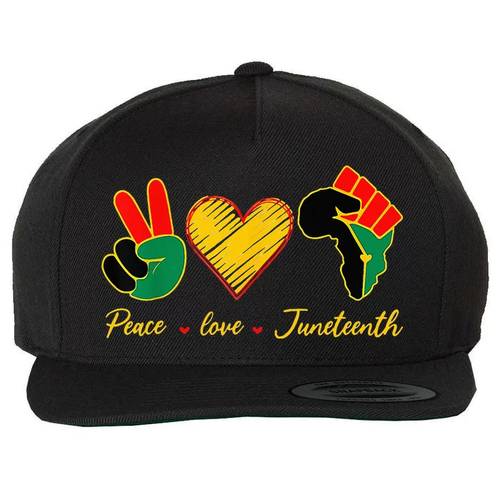 Peace Love Juneteenth Pride Black Girl Black Queen & King Wool Snapback Cap